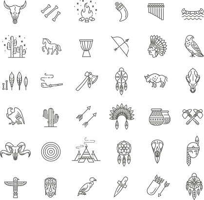 American indian. Tribal outline icon set. Vector