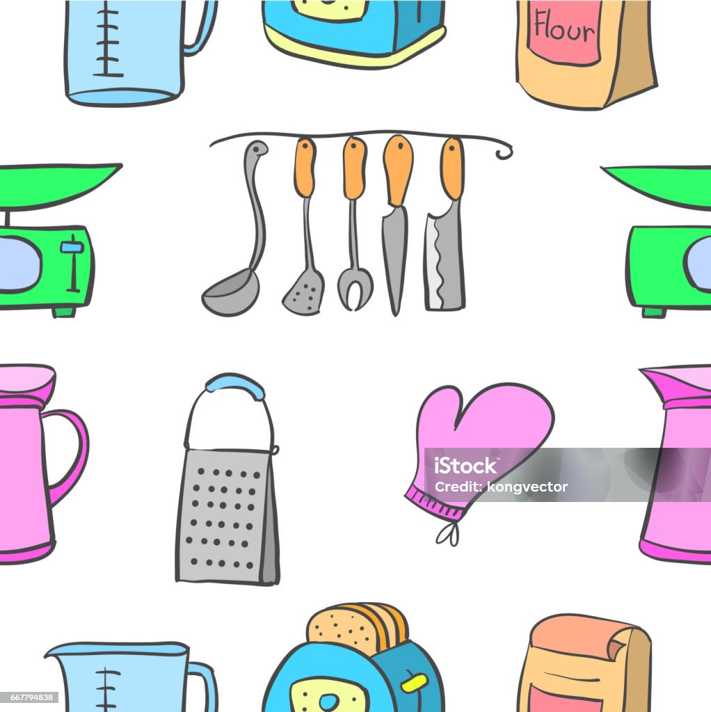 Pattern Cut Kitchen Set Pattern Kitchen Set Style Collection Stock Illustration - Download ...