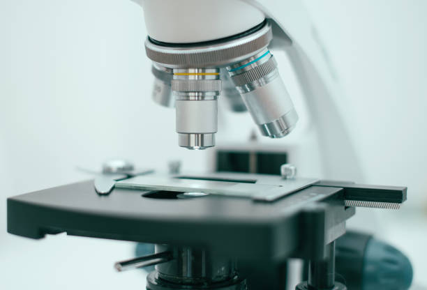 istock Close-up view of microscope in the laboratory. 667798898