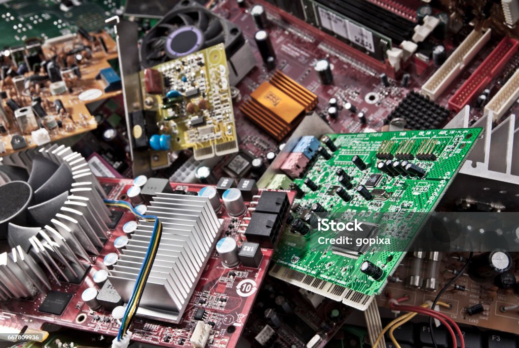 electronic waste A large amount of electronic waste E-Waste Stock Photo