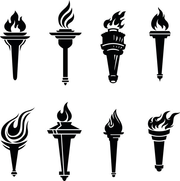 Torch Torch, Set of 8 torch in black and white welding torch stock illustrations