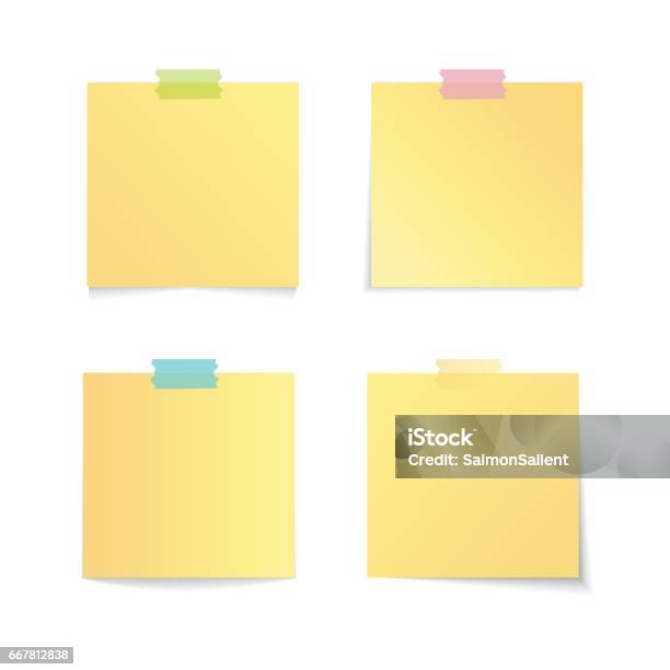 Modern Vector Illustration Of Yellow Stick Note Set Isolated On White Background Stock Illustration - Download Image Now