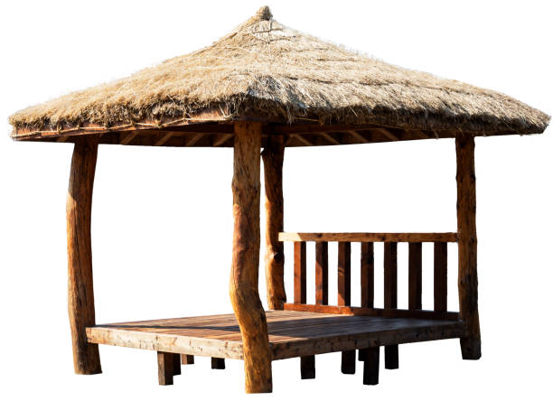 istock Wooden gazebo isolated on white background 667820800