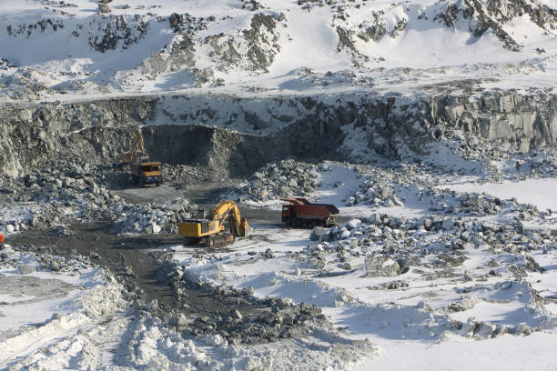 Pit on production of a construction stone in the open way,Novosibirsk region, Russia
