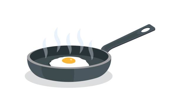 ilustrações de stock, clip art, desenhos animados e ícones de fried eggs on pan with handle - pan