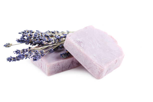 istock Lavender flowers and soap isolated on a white 667831792