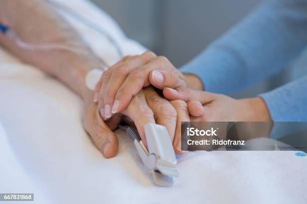 Take Care Of Old Patient Stock Photo - Download Image Now - Hospital, Hand, Senior Adult