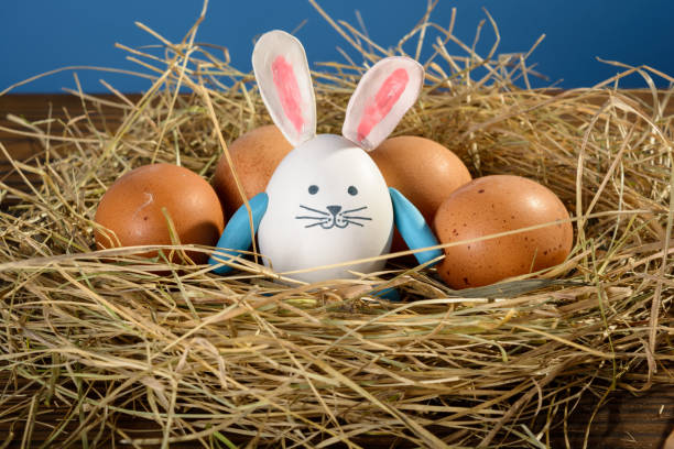 istock Easter rabbit among eggs in a nest of dry grass 667832666