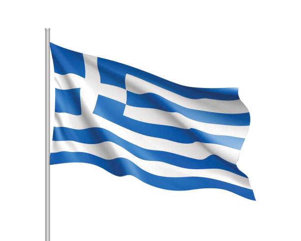National flag of Greece country. National flag of Greece country. Patriotic sign in official greek colors: white and blue. Symbol of Sounhern European state. Vector icon illustration greek flag greece flag waving stock illustrations