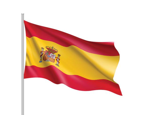 Vector flag of Spain country Flag of Spain country with Coat of Arms. Patriotic sign in official colors: red and yellow. National symbol of Sounhern European state. Vector illustration red pennant stock illustrations