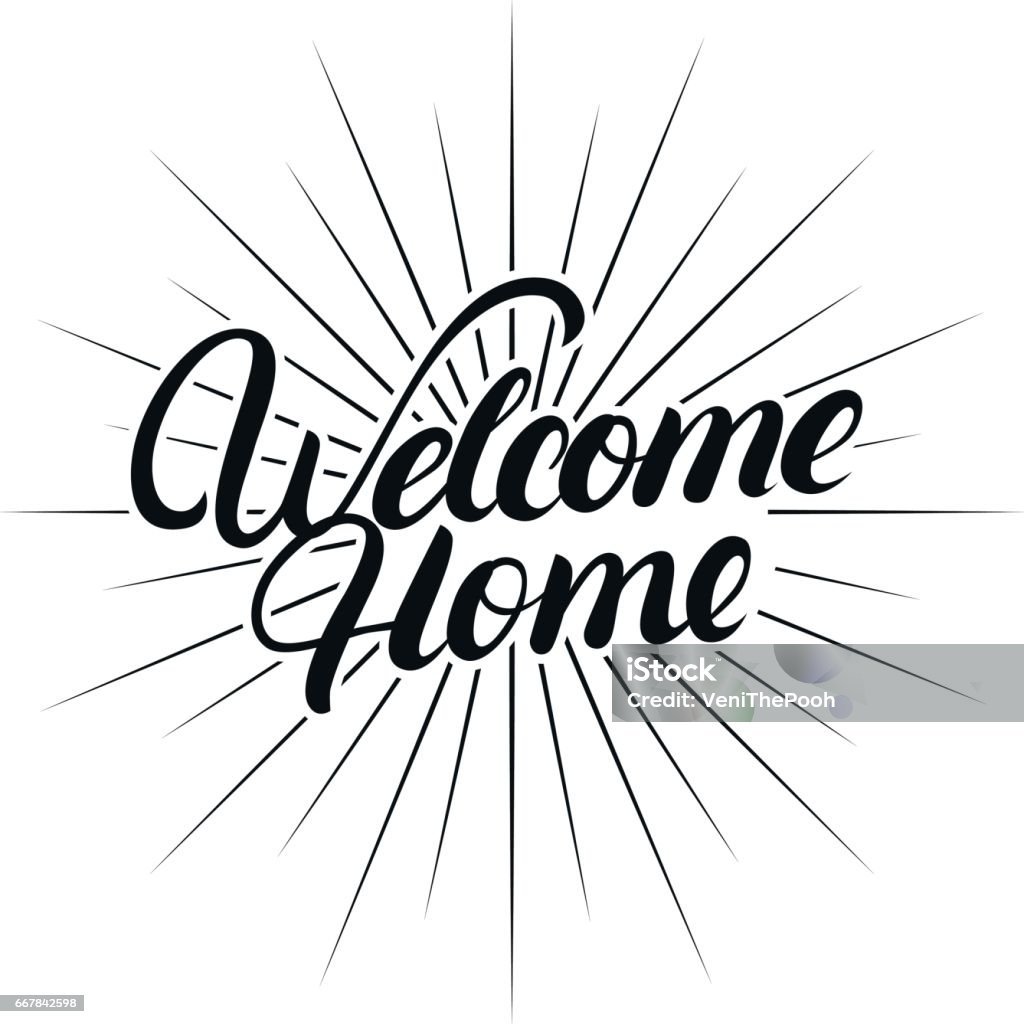 Welcome home hand written lettering. Welcome home hand written lettering. Calligraphy quote. Inspirational phrase for housewarming posters, greeting cards, home decorations. Vector illustration. Greeting stock vector