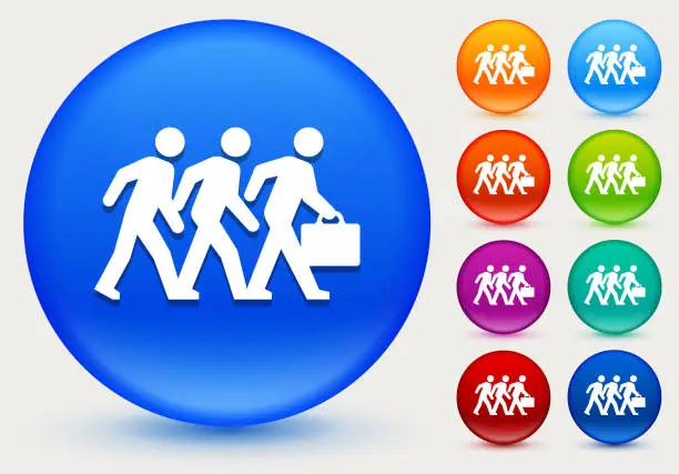 Vector illustration of Businessmen Walking Icon on Shiny Color Circle Buttons
