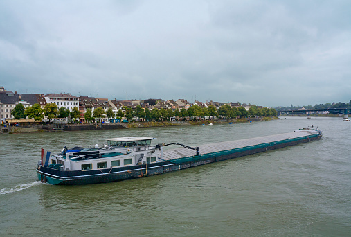 Huge barge on the Rhine River in Basel, Switzerland