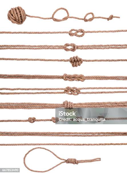 Marine Dekorationselemente Sammlungssatz Seil Mit Knoten Stockfoto und mehr Bilder von Knoten