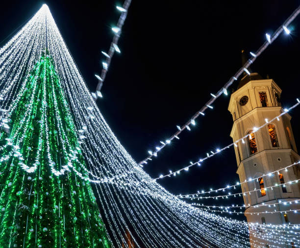 istock Christmas tree and Cathedral belfry in Vilnius 667858268