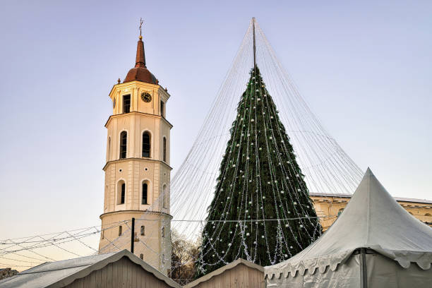 istock Christmas tree and Cathedral bell tower Vilnius Lithuania before Xmas 667858326