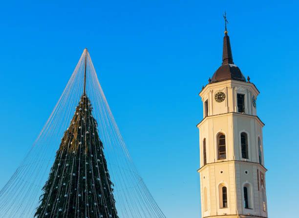 istock Christmas tree at Cathedral bell tower Vilnius Lithuania Advent 667858388