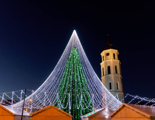 istock Christmas tree and Cathedral bell tower in Vilnius in Lithuania 667859262