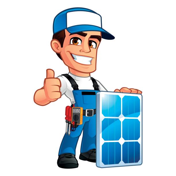 Technician Installer Of Solar Panels Stock Illustration - Download Image  Now - Solar Energy, Cartoon, Sun - iStock