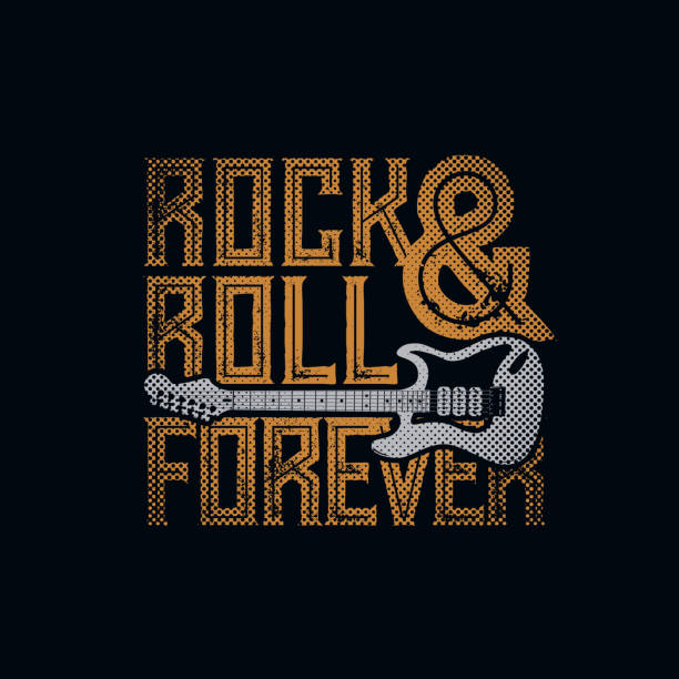 Rock and Roll Forever Rock and Roll Forever typographic design for t-shirt print. Global flat colors. Layered vector illustration. guitar designs stock illustrations