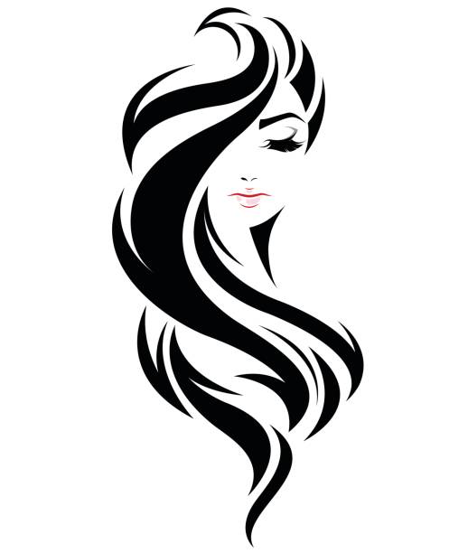 여자 긴 머리 스타일 아이콘, 흰색 바탕에 기호 여자 얼굴 - 긴 일러스트 stock illustrations