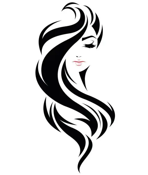 Vector illustration of women long hair style icon, symbol women face on white background