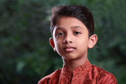 Smiling portrait of boy of Indian origin in outdoor