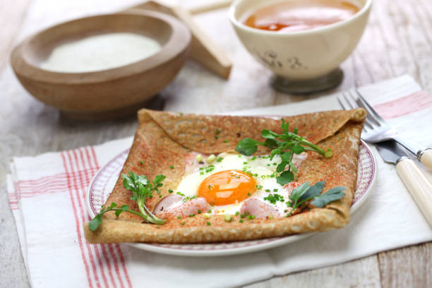 buckwheat patty, buckwheat crepe galette sarrasin, buckwheat crepe, french brittany cuisine buckwheat photos stock pictures, royalty-free photos & images