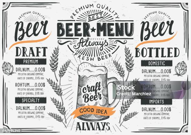 Beer Menu Restaurant Drink Template Stock Illustration - Download Image Now - Beer - Alcohol, Menu, Pub