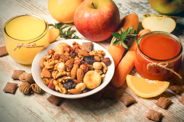 istock Organic fruits and freshly squeezed fruit juice 667918924
