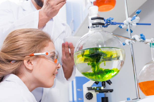 istock Teacher and student scientists in white coats making experiment in laboratory 667920170