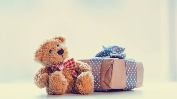 istock cute teddy bear and beautiful gift on the wonderful white background 667920492
