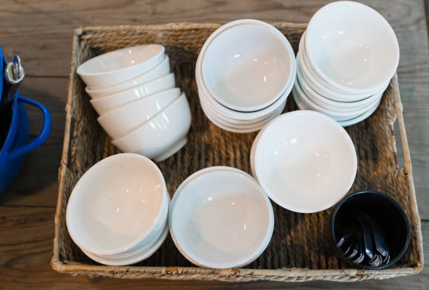 istock top view white bowls in basket ready for dessert 667931584