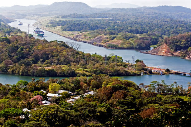 Large ships navigate the Panama canal