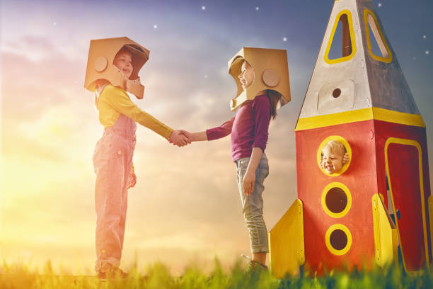 istock Children in astronauts costumes 667940244