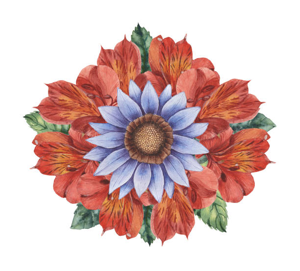 istock Hand painted watercolor charming combination of Flowers and Leaves, isolated on white background 667942138