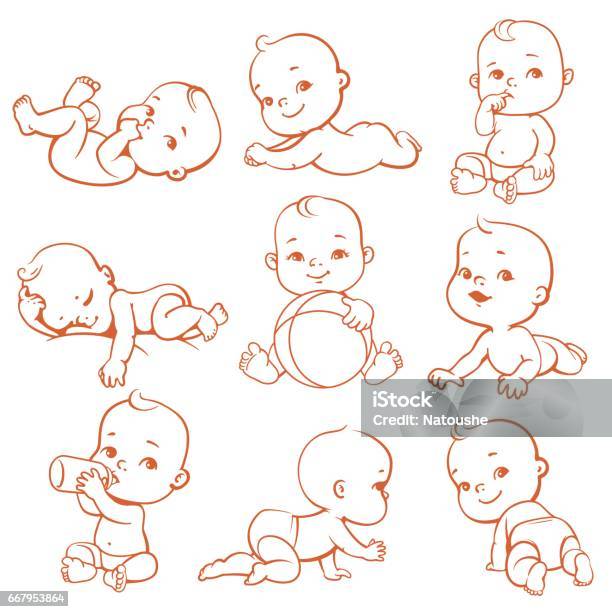 Little Baby Set Stock Illustration - Download Image Now - Baby - Human Age, Crawling, Vector