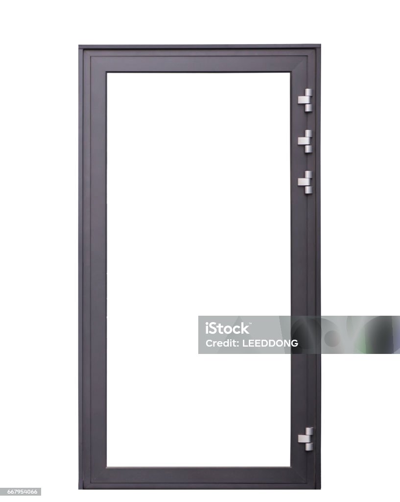 building exterior Door and window, Aluminum black window. isolated on white background. Door Stock Photo