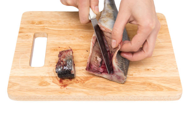 istock preparation of herring on a board on a white background 667960258
