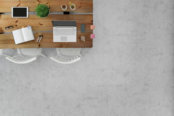 istock Office desk knolling floor business template copy space 667969510