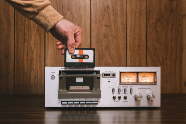 cassette player stereo in retro style - vintage music imagens e fotografias de stock