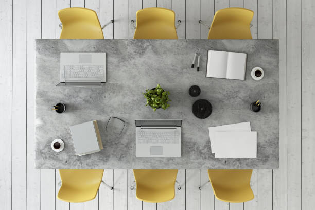 istock Office team desk business copy space knolling template 667972824
