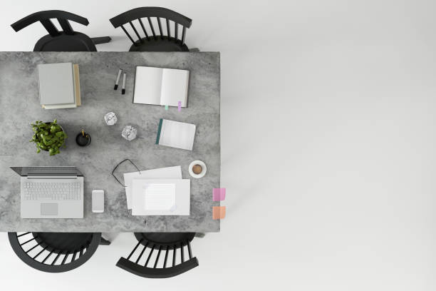istock Office desk business group knolling, copy space template 667973364
