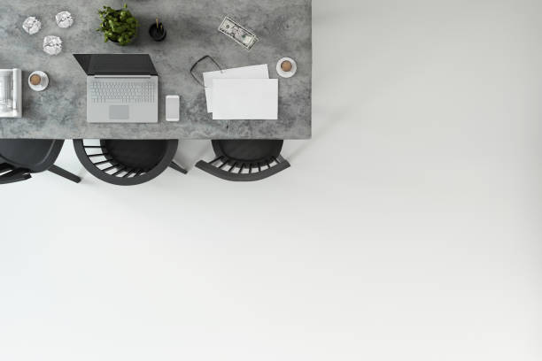 istock Office desk business group knolling 667974028