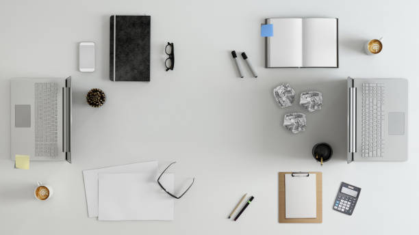 istock Knolling team work business desk view close up 667978264