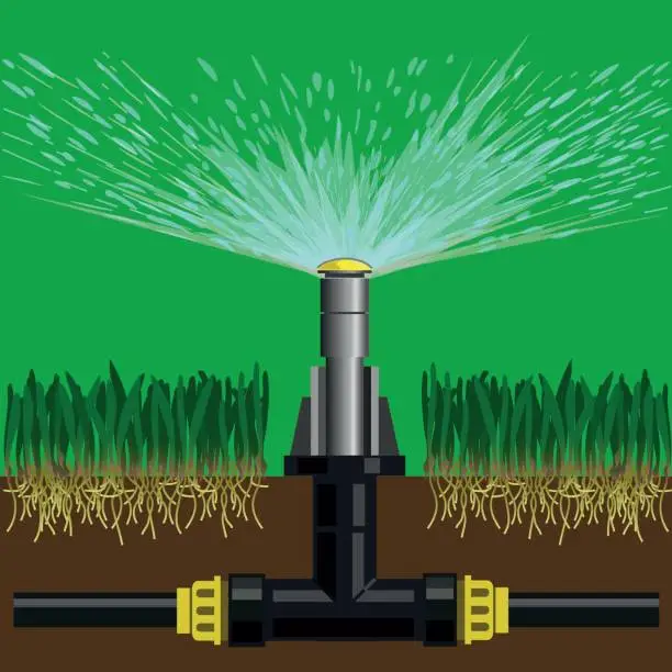 Vector illustration of Automatic sprinklers watering