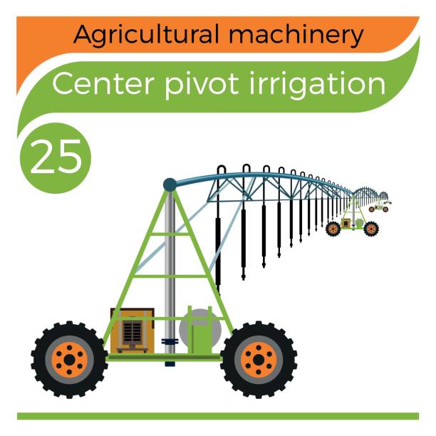 Center pivot irrigation Center pivot irrigation. Vector illustration agriculture circle water wheel irrigation equipment stock illustrations
