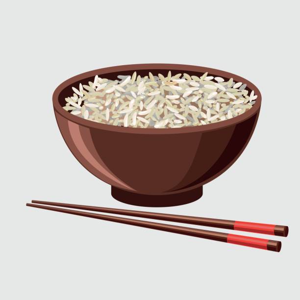 Rice bowl with chopsticks Rice bowl with chopsticks. Vector illustration jasmine rice stock illustrations