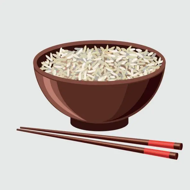 Vector illustration of Rice bowl with chopsticks