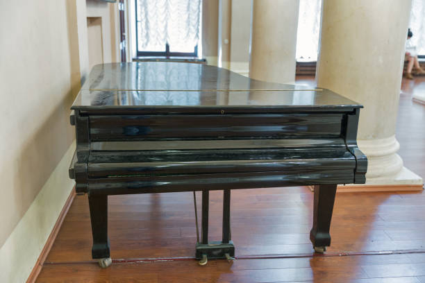 istock Old black grand piano closeup 668006104